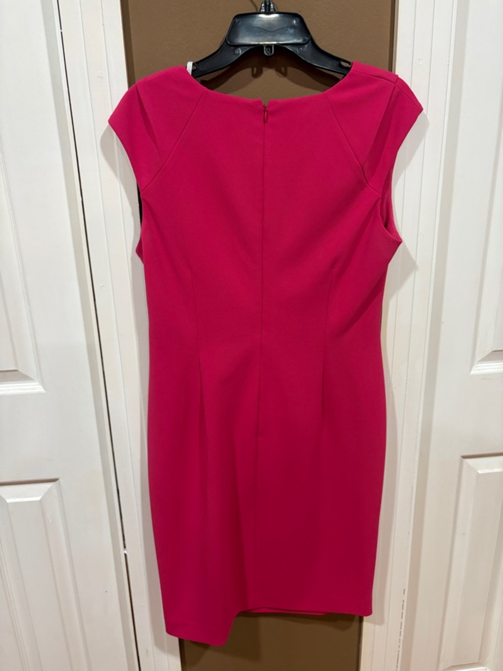 Calvin Klein Bright Fuchsia Ruched Cap-Sleeve Midi Dress - Picture 2 of 2